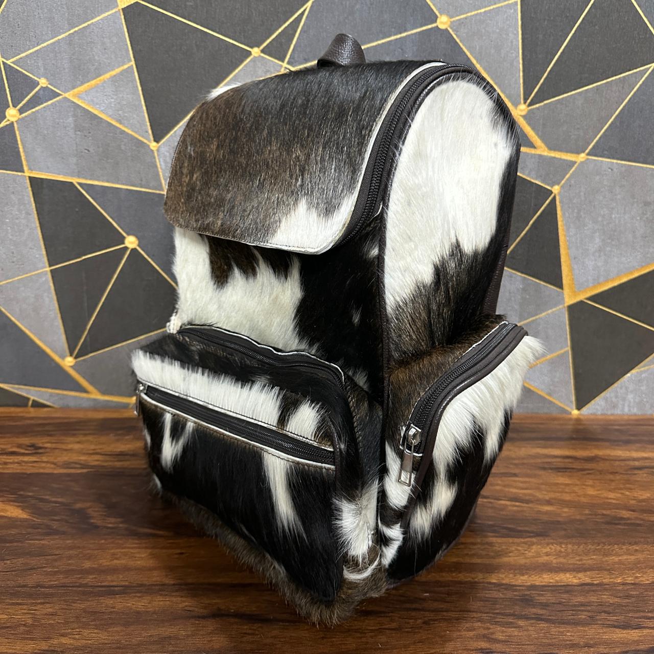 Cowhide diaper backpack interior compartment view