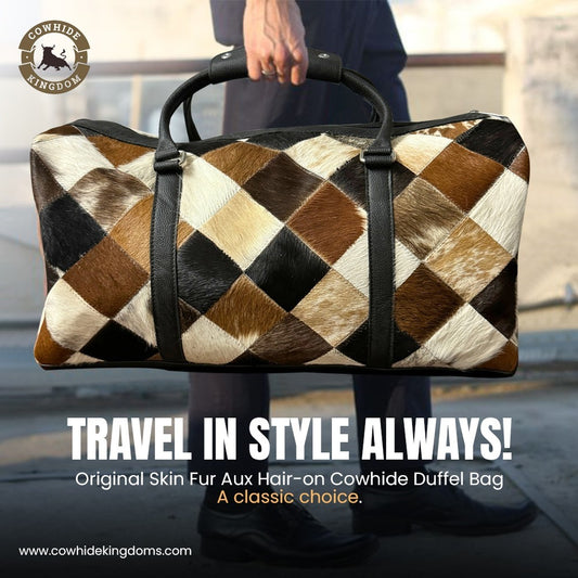 Handmade Genuine Large Cowhide Leather Duffel Bag | Approve Your Unique Pattern Before Free Shipping