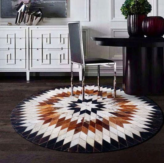 Tricolor Cowhide Patchwork Rug