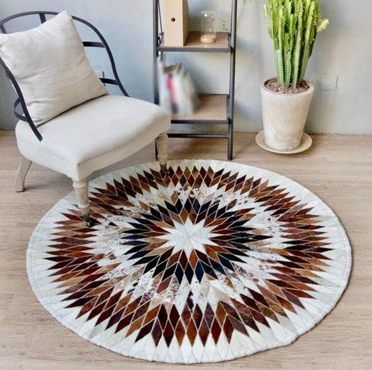 Tricolour Handmade Cowhide Patchwork Rug – Genuine Leather Area Rug for Living Room & Bedroom |