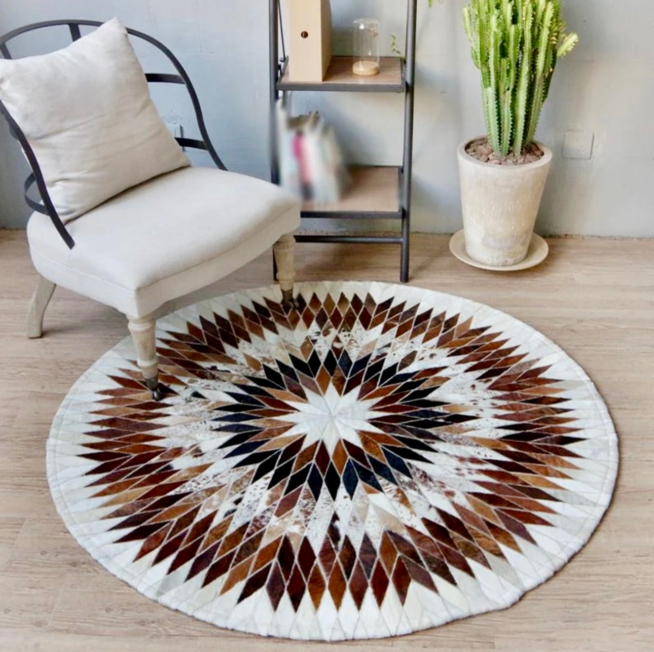 Tricolor Cowhide Patchwork Rug