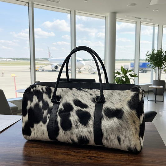 Handmade Hair-On Cowhide Duffel Bag for Travel | Premium Leather Weekender | Genuine Cowhide Leather Duffel Bag | Ideal for Weekend Trips & Getaways