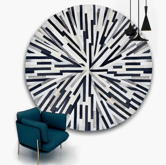 Black White Cowhide Patchwork Rug