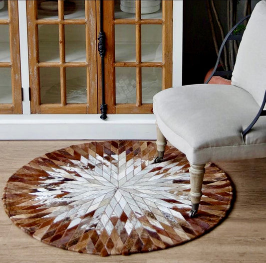 Tricolor Cowhide Patchwork Rug