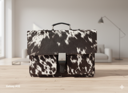 SAME AS PICTURE | Handmade Cowhide Laptop Bag – Black & White Genuine Hair-On Hide Tote | Real Cowhide Work Bag | Leather Laptop Tote for Women & Men | Unique Gift