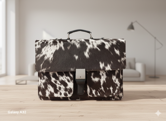 SAME AS PICTURE | Handmade Cowhide Laptop Bag – Black & White Genuine Hair-On Hide Tote | Real Cowhide Work Bag | Leather Laptop Tote for Women & Men | Unique Gift
