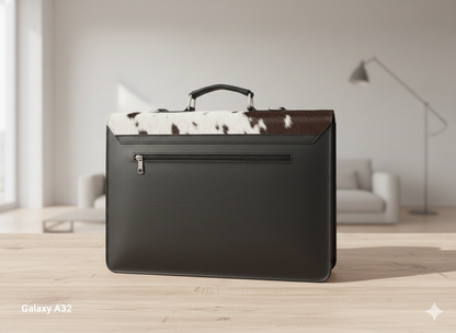 SAME AS PICTURE | Handmade Cowhide Laptop Bag – Black & White Genuine Hair-On Hide Tote | Real Cowhide Work Bag | Leather Laptop Tote for Women & Men | Unique Gift