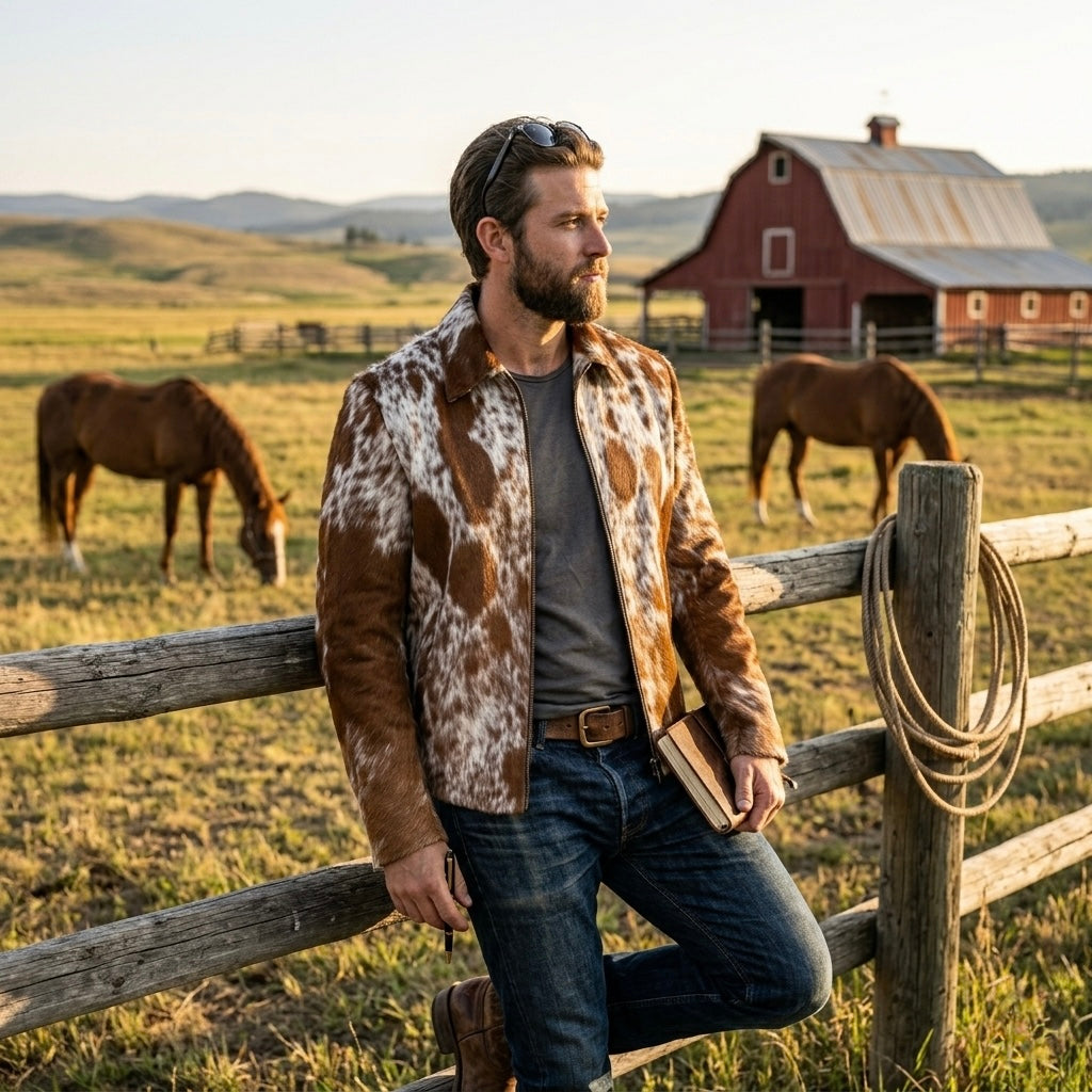 Cowhide Hair on Leather Jacket | Western Cowboy Style
