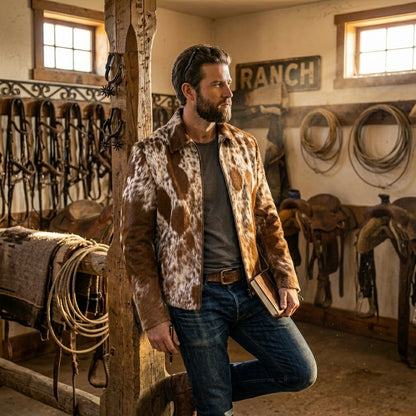 Cowhide Hair on Leather Jacket | Western Cowboy Style