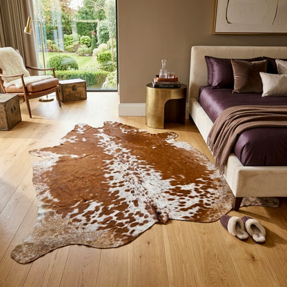 Brown Cowhide Rug Large | Real Hair-On Cowhide | Bedroom Living Room Cowhide Rug Home Decor