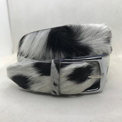 Cowhide Leather Belt White Black Speckled – Western Handmade with Silver Buckle