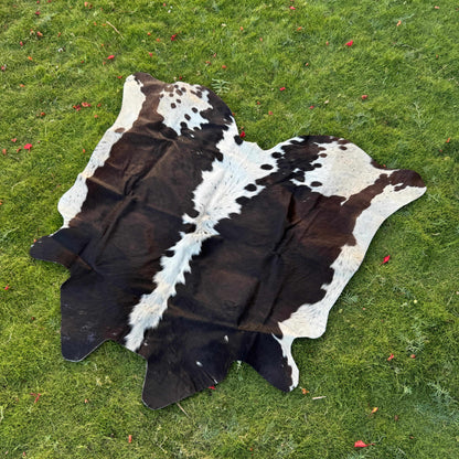 Natural Cowhide Rug Black Brown White Striped – Genuine Symmetrical Area Rug