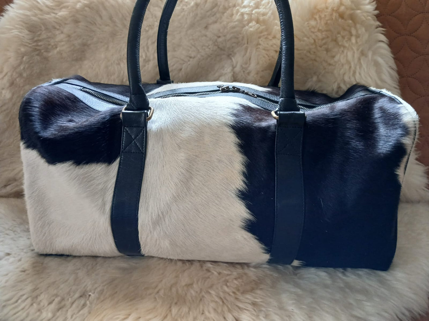 Handmade Genuine Cowhide Duffel Bag – Real Leather Weekender Travel for Men & Women | See Your Order Before Free Shipping