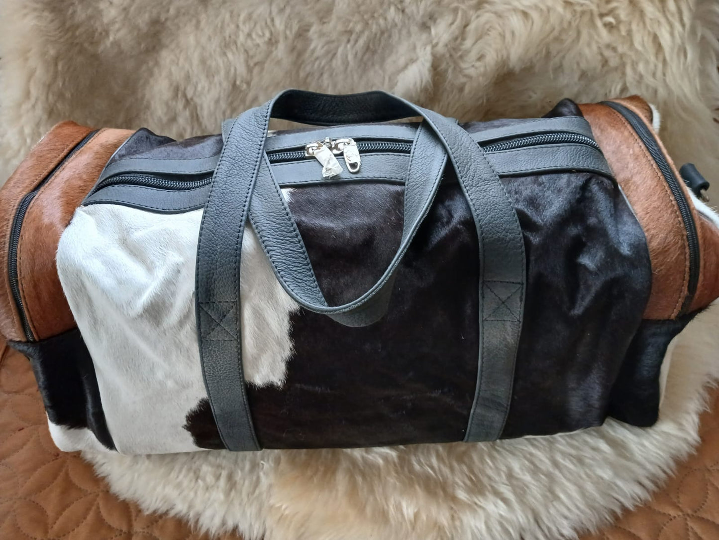 Large Cowhide Duffel Bag – Exact Bag Shown | Handmade Hair-On Hide Travel Bag | Free Shipping