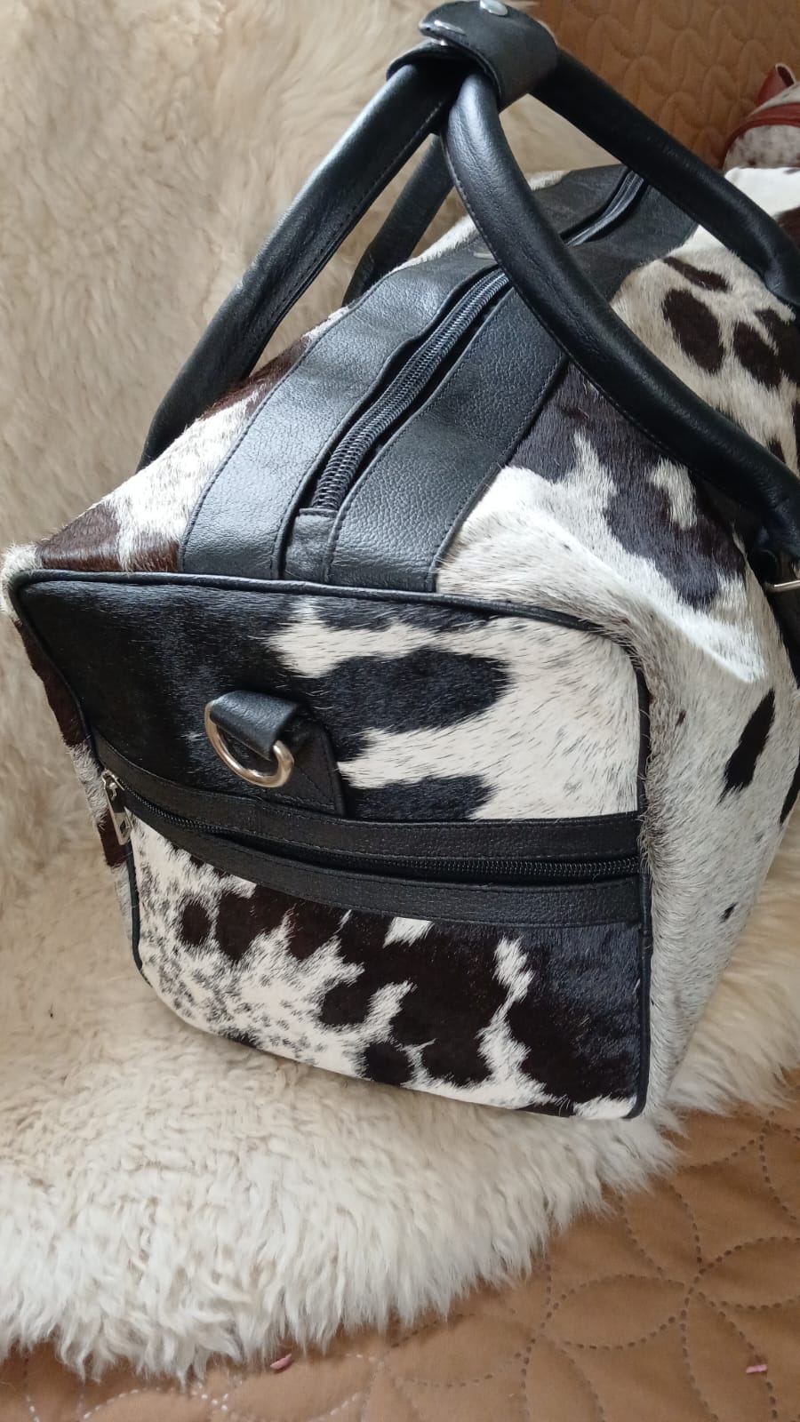 Cowhide Black & White duffle bag | Gym bag | APPROVE YOUR BAG BEFORE FREE SHIPPING