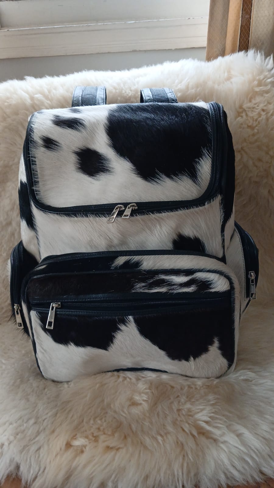 Black & White Hair-On Cowhide Backpack | Genuine Cowhide Leather Backpack | Handmade Western Bag | Unique Cow Print Backpack for Women