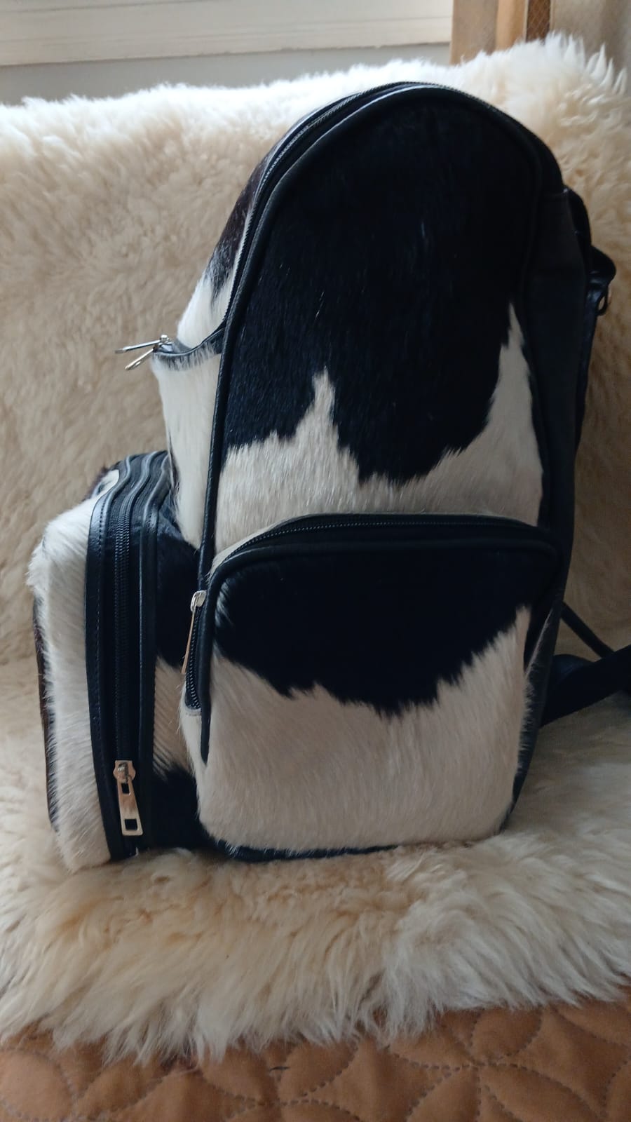 Black & White Hair-On Cowhide Backpack | Genuine Cowhide Leather Backpack | Handmade Western Bag | Unique Cow Print Backpack for Women