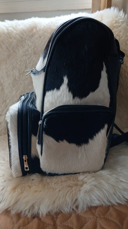 Black & White Hair-On Cowhide Backpack | Genuine Cowhide Leather Backpack | Handmade Western Bag | Unique Cow Print Backpack for Women