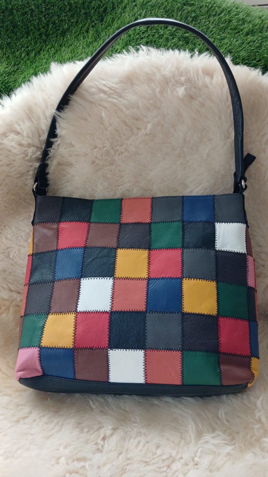 One piece left | Multicolor Patchwork Leather Shoulder Bag | Handmade Genuine Leather Purse for Women
