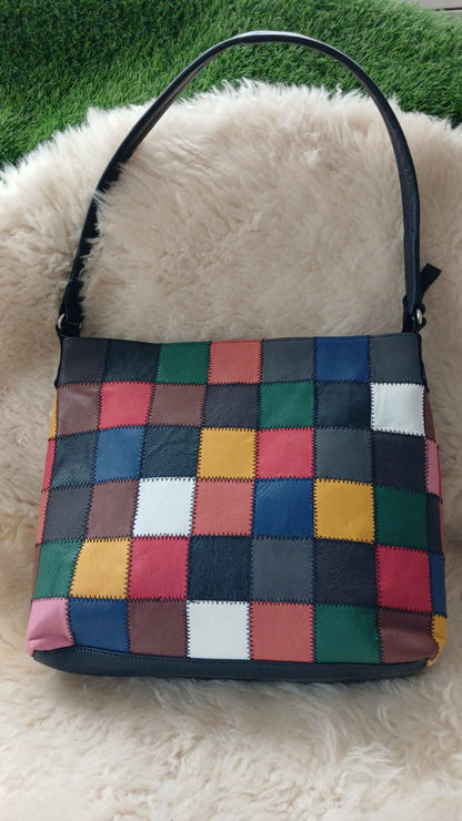 One piece left | Multicolor Patchwork Leather Shoulder Bag | Handmade Genuine Leather Purse for Women