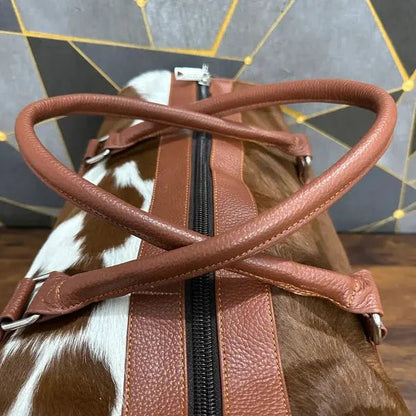 Artisan Cowhide Travel Duffel | Genuine Leather Weekender — EXACT PHOTO CONFIRMATION + FREE SHIPPING - Cowhide Kingdom