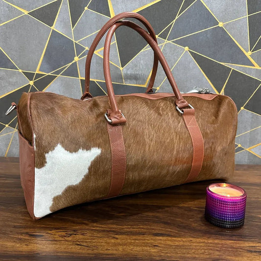 Artisan Cowhide Travel Duffel | Genuine Leather Weekender — EXACT PHOTO CONFIRMATION + FREE SHIPPING - Cowhide Kingdom
