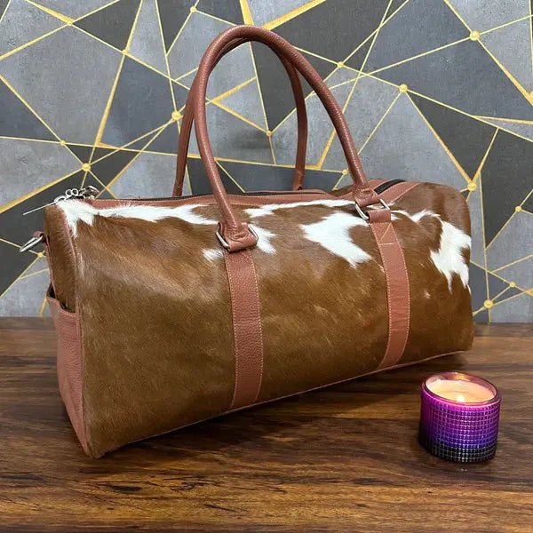 Artisan Cowhide Travel Duffel | Genuine Leather Weekender — EXACT PHOTO CONFIRMATION + FREE SHIPPING - Cowhide Kingdom