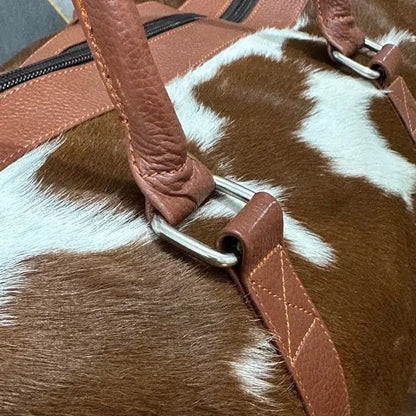 Artisan Cowhide Travel Duffel | Genuine Leather Weekender — EXACT PHOTO CONFIRMATION + FREE SHIPPING - Cowhide Kingdom