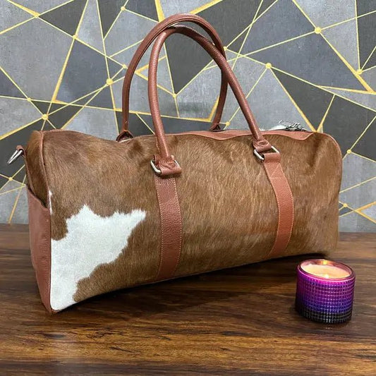 Artisan Cowhide Travel Duffel | Genuine Leather Weekender — EXACT PHOTO CONFIRMATION + FREE SHIPPING - Cowhide Kingdom