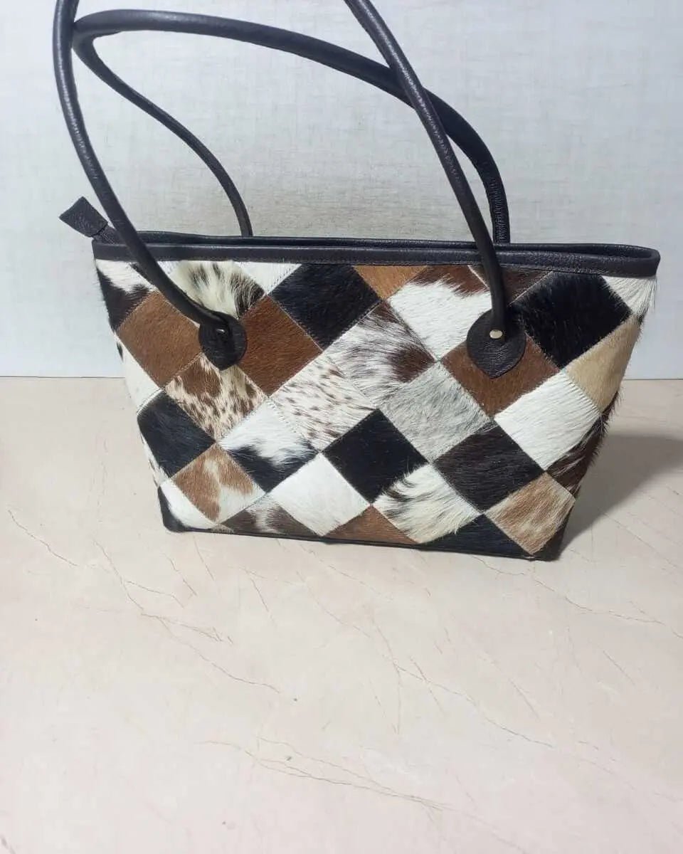 Authentic Cowhide Leather Tote – Handmade Boho Western Bag for Women Unique Cowhide Tote Bag for Women – Handmade Real Leather Shoulder Purse - Cowhide Kingdom
