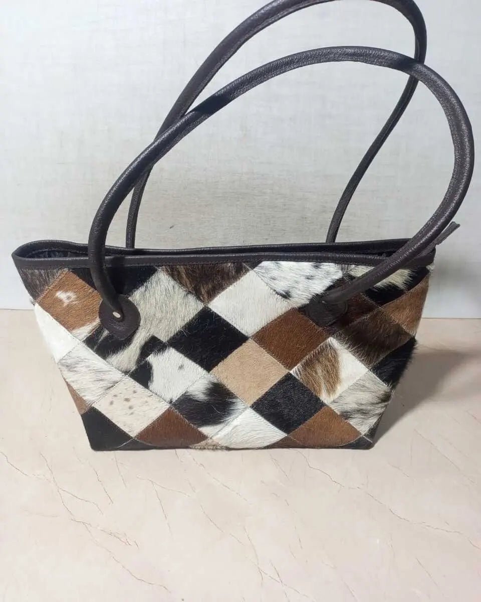Authentic Cowhide Leather Tote – Handmade Boho Western Bag for Women Unique Cowhide Tote Bag for Women – Handmade Real Leather Shoulder Purse - Cowhide Kingdom