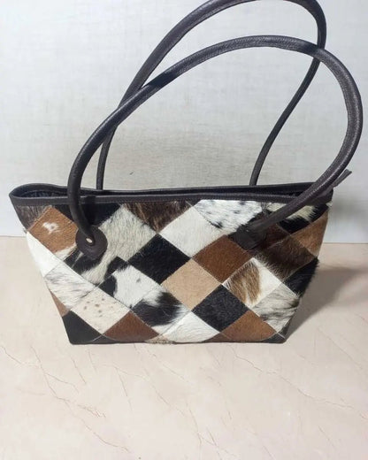 Authentic Cowhide Leather Tote – Handmade Boho Western Bag for Women Unique Cowhide Tote Bag for Women – Handmade Real Leather Shoulder Purse - Cowhide Kingdom