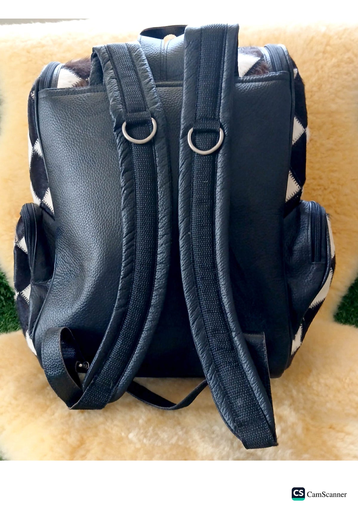 Black & White diamond patchwork Cowhide Backpack – Western Patchwork Travel Bag