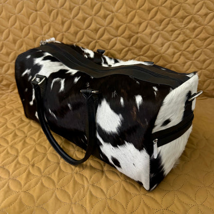 Cowhide Black & White duffle bag for men | Gym bag | SEE YOUR BAG BEFORE FREE SHIPPING - Cowhide Kingdom