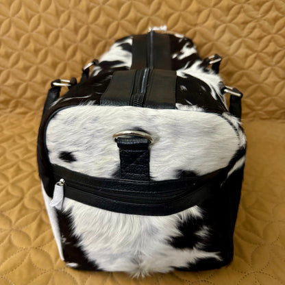 Cowhide Black & White duffle bag for men | Gym bag | SEE YOUR BAG BEFORE FREE SHIPPING - Cowhide Kingdom