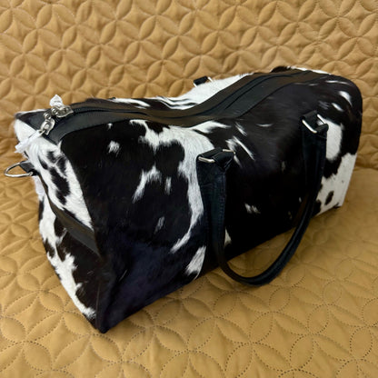 Cowhide Black & White duffle bag for men | Gym bag | SEE YOUR BAG BEFORE FREE SHIPPING - Cowhide Kingdom