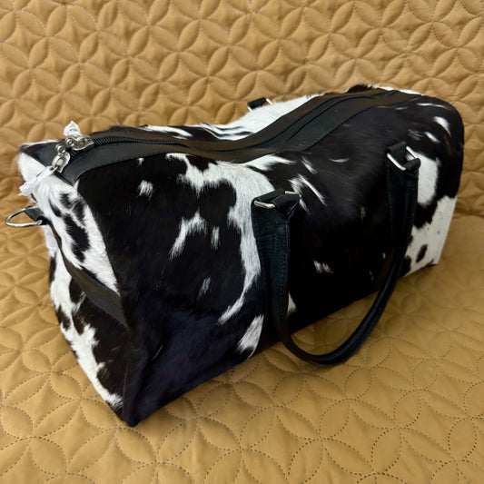 Cowhide Black & White duffle bag for men | Gym bag | SEE YOUR BAG BEFORE FREE SHIPPING - Cowhide Kingdom