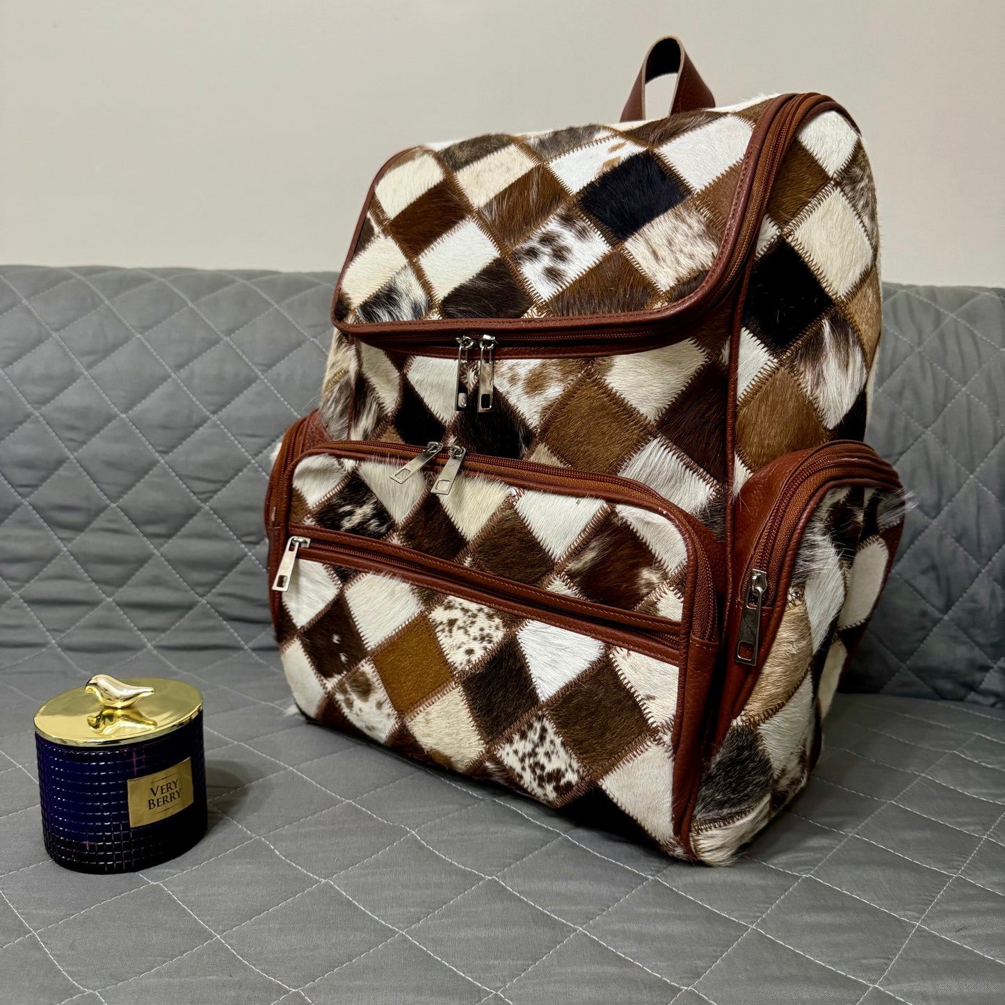 Cowhide Diaper Backpack for Moms – Genuine Hair - On Leather | See your bag before Free Shipping - Cowhide Kingdom