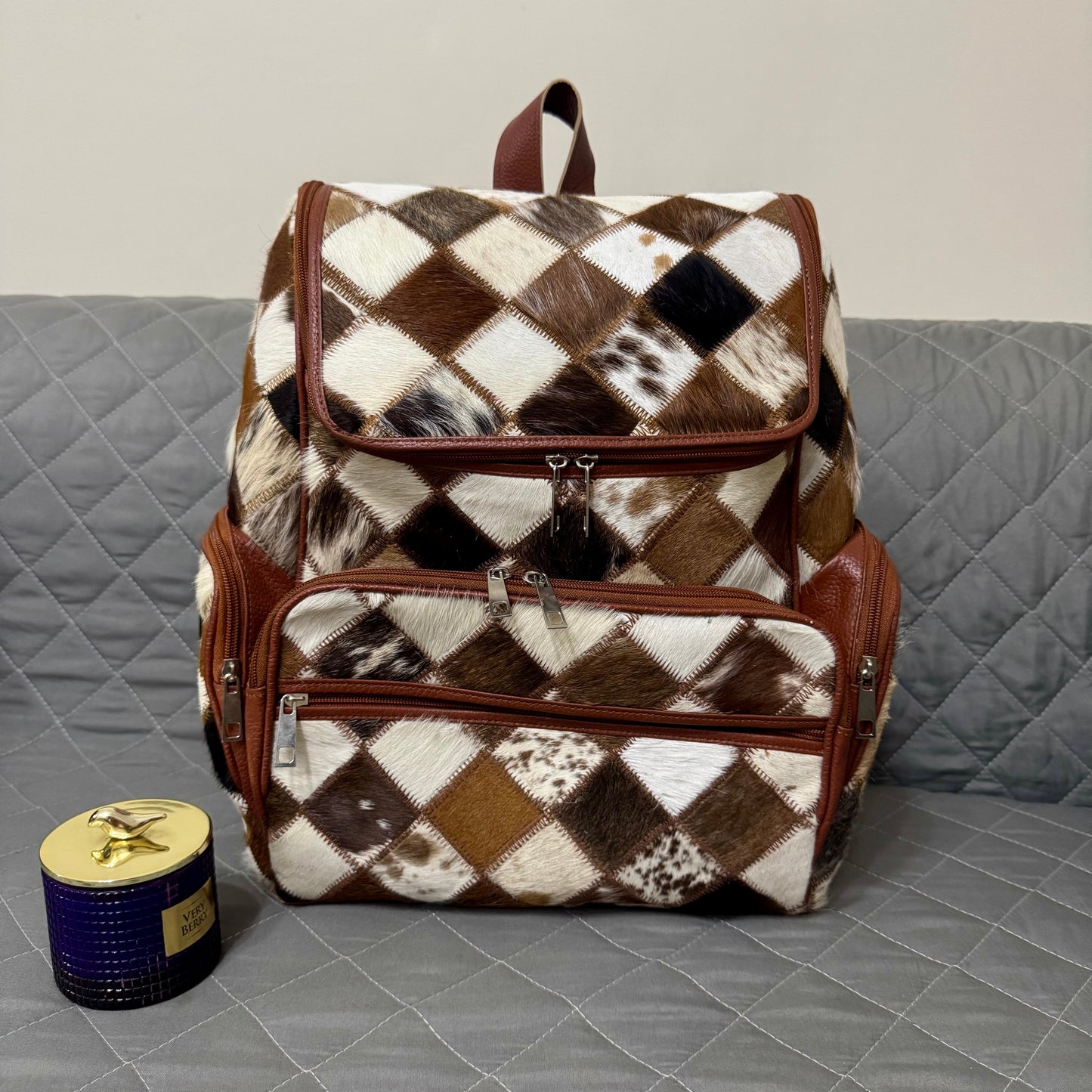 Cowhide Diaper Backpack for Moms – Genuine Hair - On Leather | See your bag before Free Shipping - Cowhide Kingdom