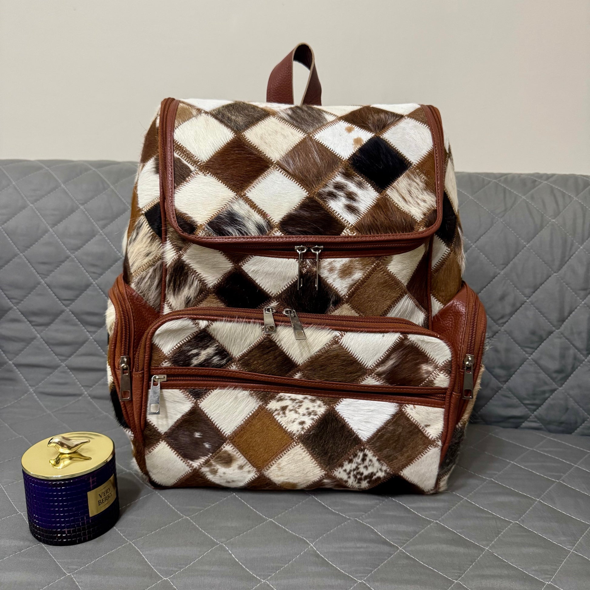 Cowhide Diaper Backpack for Moms – Genuine Hair - On Leather | See your bag before Free Shipping - Cowhide Kingdom