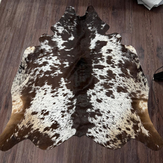 100% Natural Tricolour Cowhide Rug | Handmade Hair-On Cow Hide for Living Room | Luxury Upholstery Area Rug — Approve Your Rug Before Free Shipping