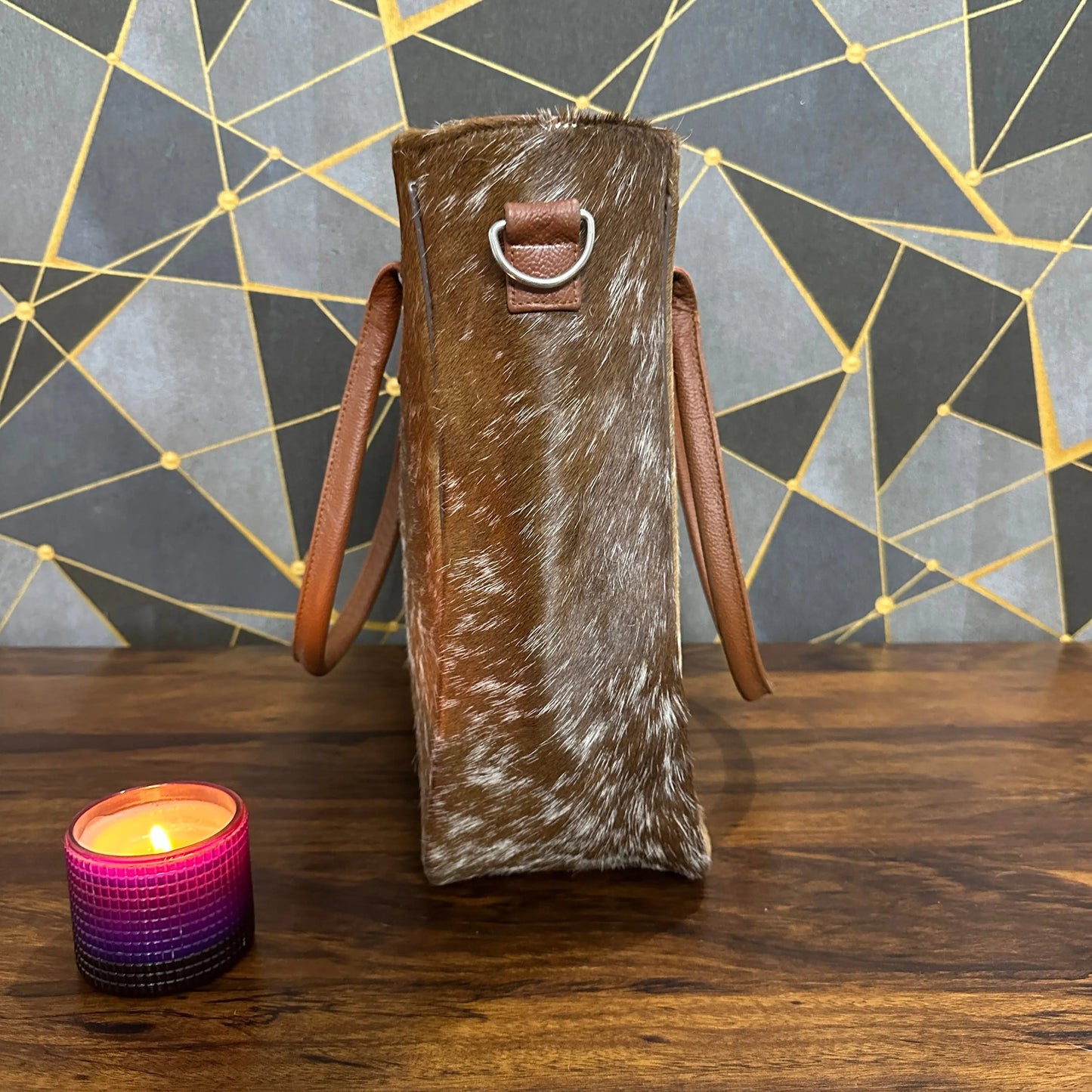 Handmade Genuine Cowhide Leather Tote Bag – Large Western Shoulder Purse for Women | Rustic Boho Travel Handbag with Real Cowhide Pattern - Cowhide Kingdom