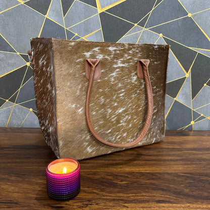 Handmade Genuine Cowhide Leather Tote Bag – Large Western Shoulder Purse for Women | Rustic Boho Travel Handbag with Real Cowhide Pattern - Cowhide Kingdom