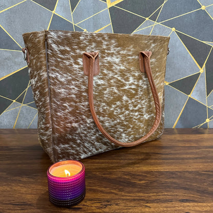 Handmade Genuine Cowhide Leather Tote Bag – Large Western Shoulder Purse for Women | Rustic Boho Travel Handbag with Real Cowhide Pattern - Cowhide Kingdom