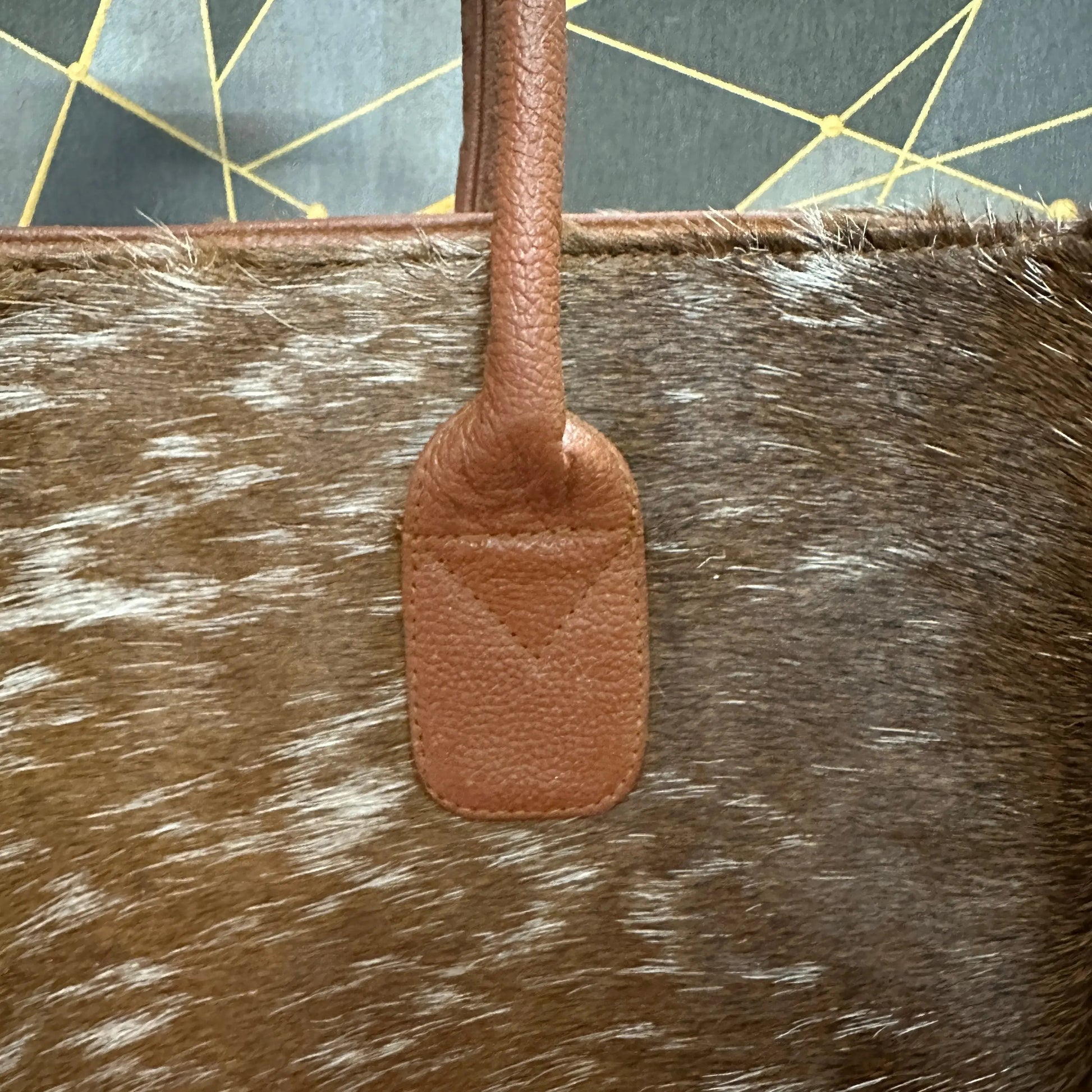Handmade Genuine Cowhide Leather Tote Bag – Large Western Shoulder Purse for Women | Rustic Boho Travel Handbag with Real Cowhide Pattern - Cowhide Kingdom