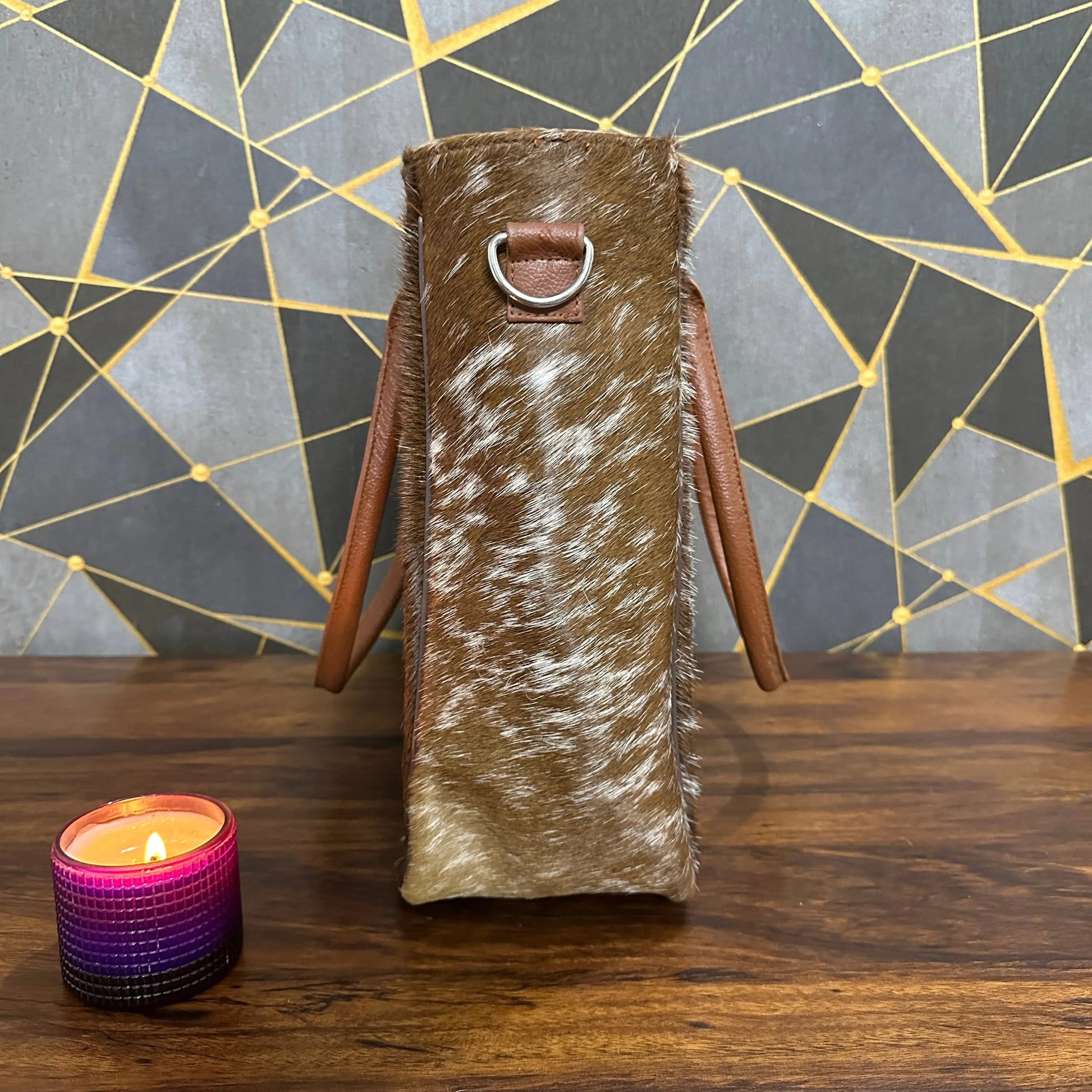 Handmade Genuine Cowhide Leather Tote Bag – Large Western Shoulder Purse for Women | Rustic Boho Travel Handbag with Real Cowhide Pattern - Cowhide Kingdom