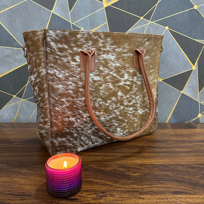 Handmade Genuine Cowhide Leather Tote Bag – Large Western Shoulder Purse for Women | Rustic Boho Travel Handbag with Real Cowhide Pattern - Cowhide Kingdom