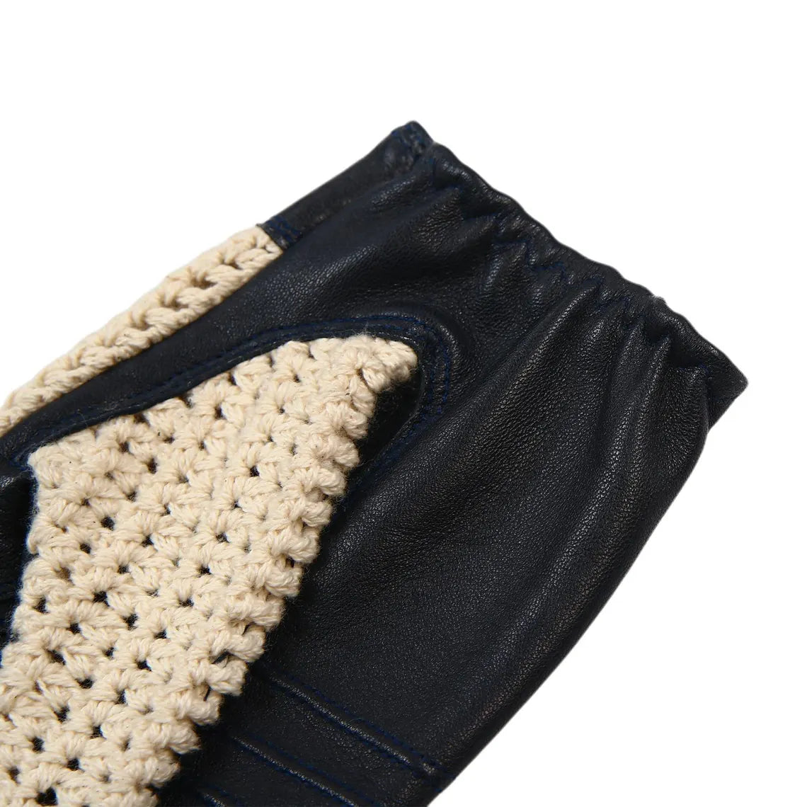 Men’s Black Leather Driving Gloves with Cream Crochet Back – Vintage Motoring Style