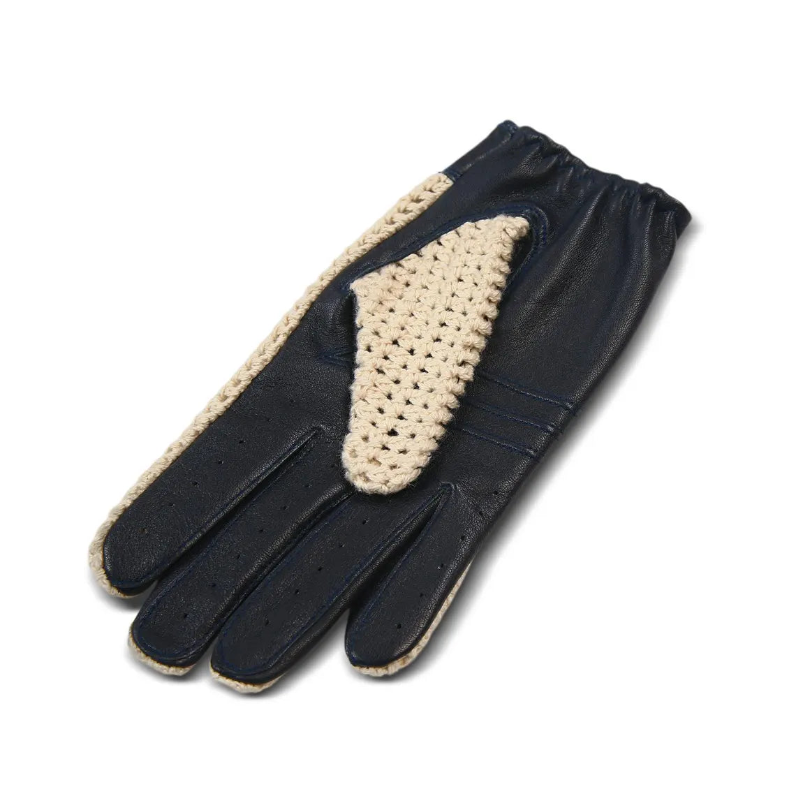 Men’s Black Leather Driving Gloves with Cream Crochet Back – Vintage Motoring Style