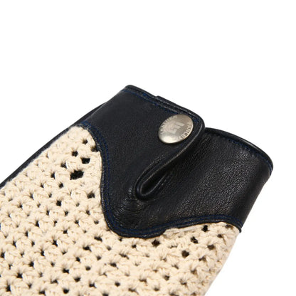 Men’s Black Leather Driving Gloves with Cream Crochet Back – Vintage Motoring Style